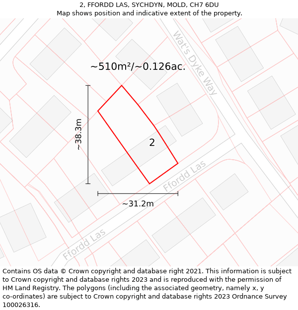 2, FFORDD LAS, SYCHDYN, MOLD, CH7 6DU: Plot and title map