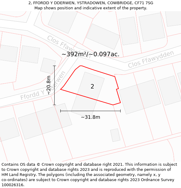 2, FFORDD Y DDERWEN, YSTRADOWEN, COWBRIDGE, CF71 7SG: Plot and title map