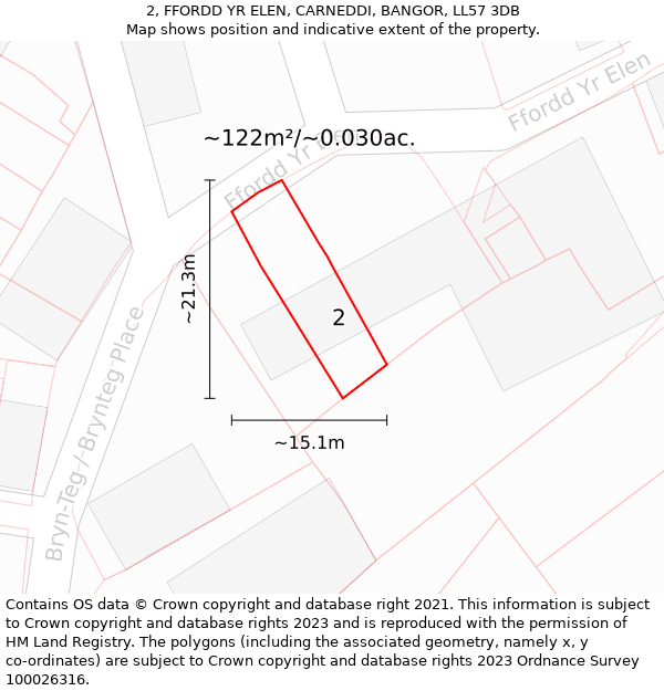 2, FFORDD YR ELEN, CARNEDDI, BANGOR, LL57 3DB: Plot and title map