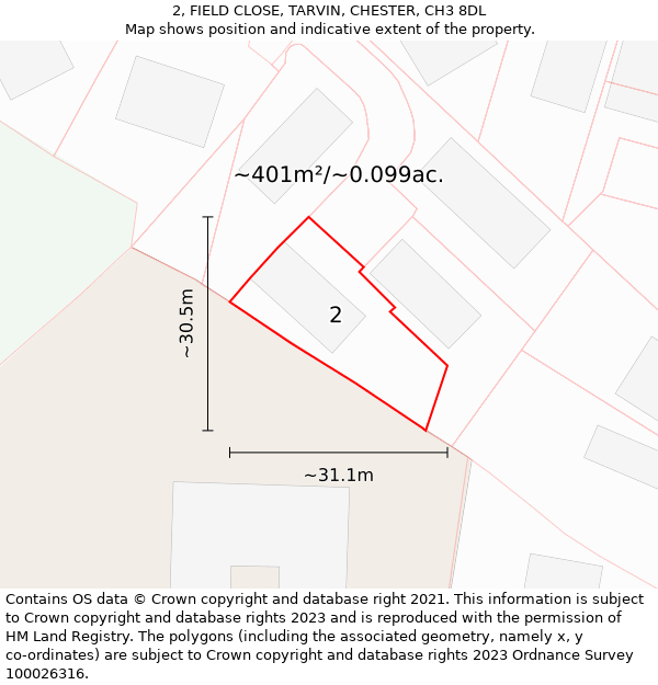 2, FIELD CLOSE, TARVIN, CHESTER, CH3 8DL: Plot and title map