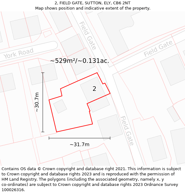 2, FIELD GATE, SUTTON, ELY, CB6 2NT: Plot and title map