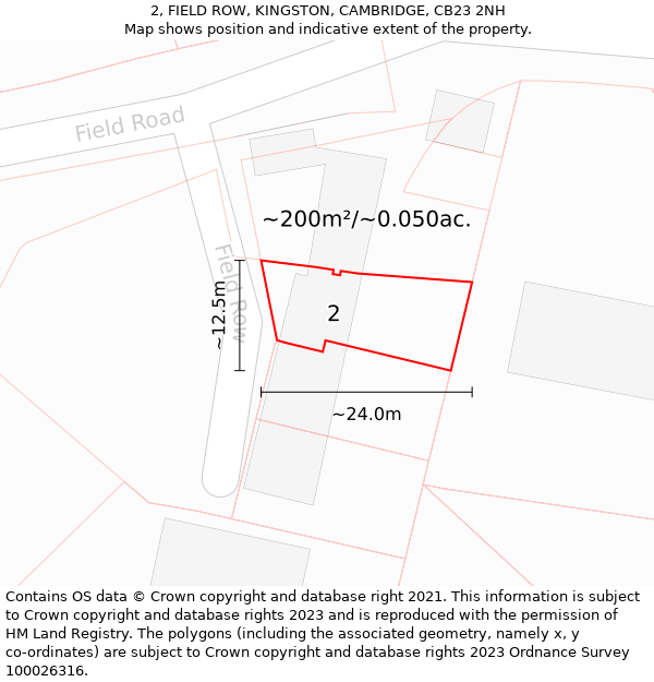 2, FIELD ROW, KINGSTON, CAMBRIDGE, CB23 2NH: Plot and title map