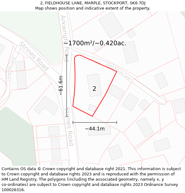 2, FIELDHOUSE LANE, MARPLE, STOCKPORT, SK6 7DJ: Plot and title map