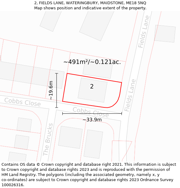 2, FIELDS LANE, WATERINGBURY, MAIDSTONE, ME18 5NQ: Plot and title map