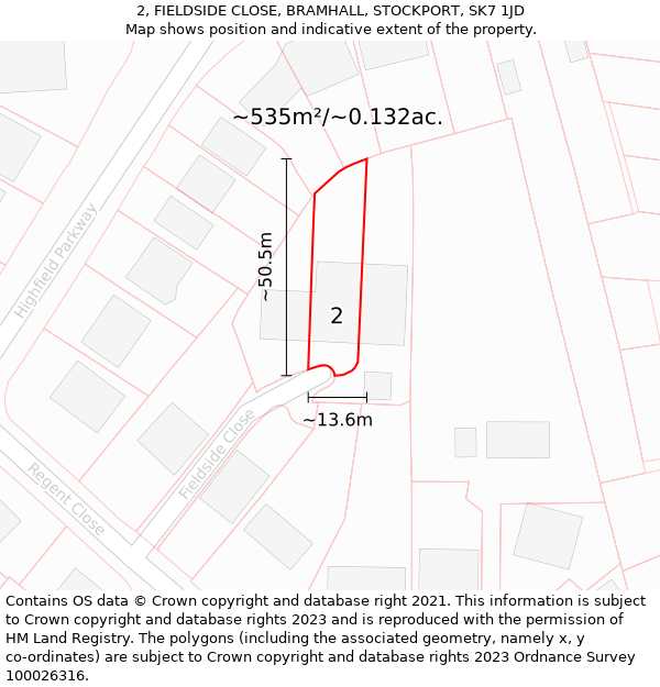 2, FIELDSIDE CLOSE, BRAMHALL, STOCKPORT, SK7 1JD: Plot and title map