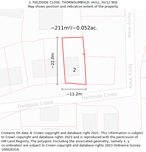 2, FIELDSIDE CLOSE, THORNGUMBALD, HULL, HU12 9GE: Plot and title map