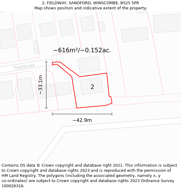 2, FIELDWAY, SANDFORD, WINSCOMBE, BS25 5PR: Plot and title map