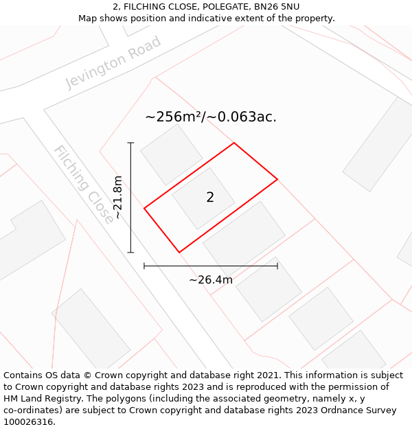 2, FILCHING CLOSE, POLEGATE, BN26 5NU: Plot and title map