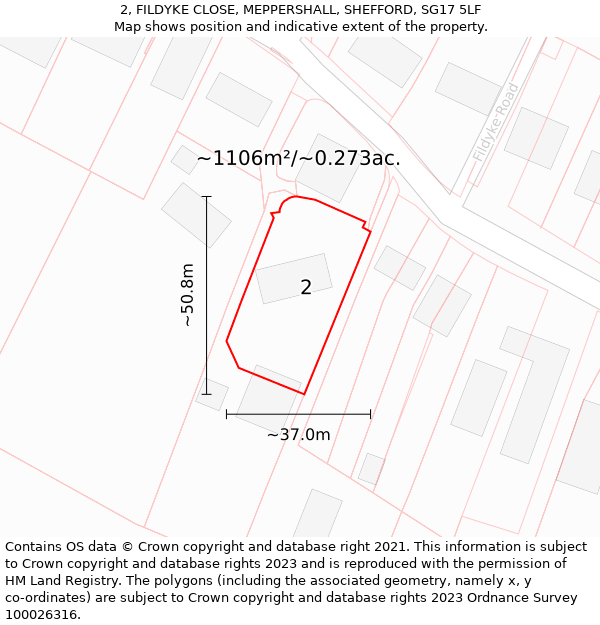 2, FILDYKE CLOSE, MEPPERSHALL, SHEFFORD, SG17 5LF: Plot and title map