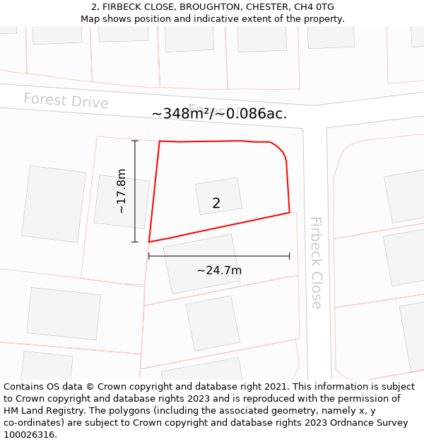 2, FIRBECK CLOSE, BROUGHTON, CHESTER, CH4 0TG: Plot and title map