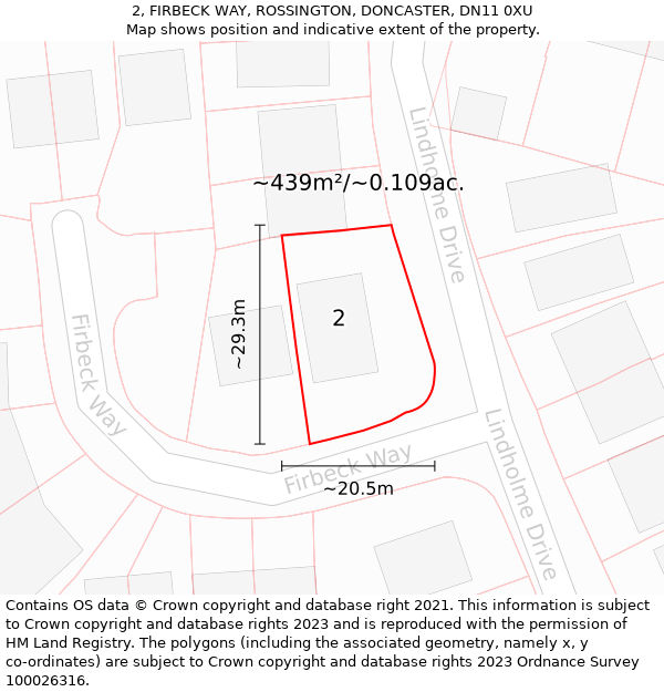 2, FIRBECK WAY, ROSSINGTON, DONCASTER, DN11 0XU: Plot and title map