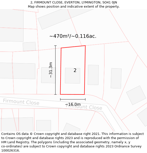 2, FIRMOUNT CLOSE, EVERTON, LYMINGTON, SO41 0JN: Plot and title map