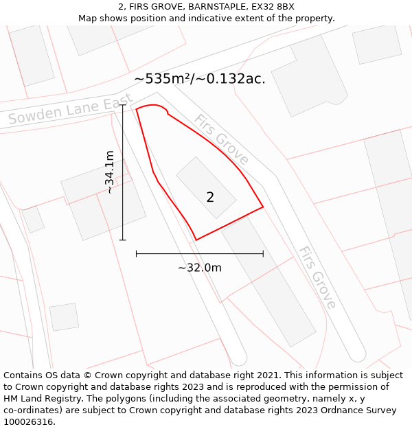 2, FIRS GROVE, BARNSTAPLE, EX32 8BX: Plot and title map