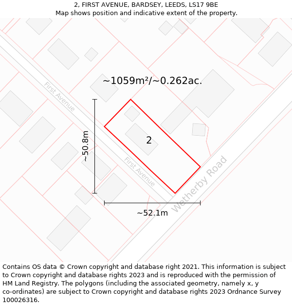 2, FIRST AVENUE, BARDSEY, LEEDS, LS17 9BE: Plot and title map