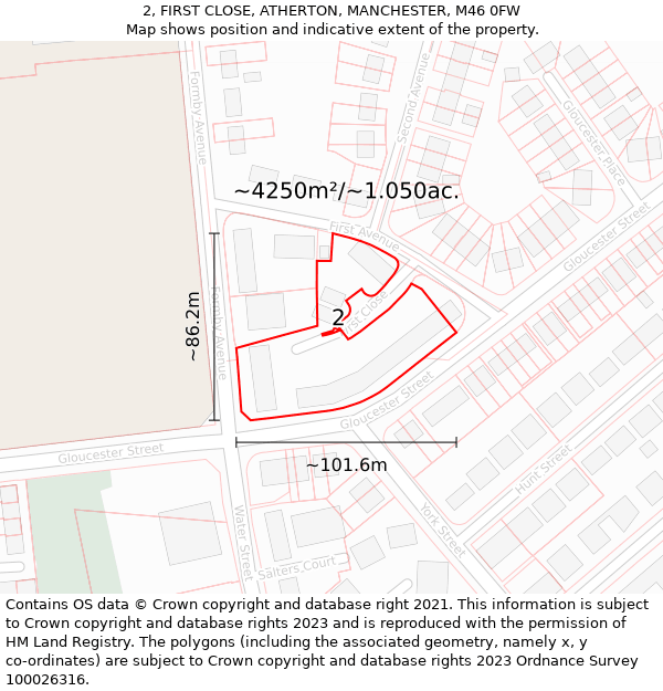 2, FIRST CLOSE, ATHERTON, MANCHESTER, M46 0FW: Plot and title map