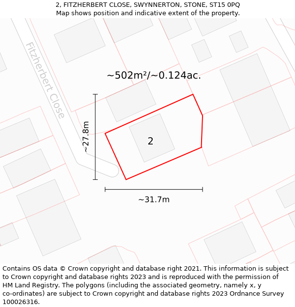 2, FITZHERBERT CLOSE, SWYNNERTON, STONE, ST15 0PQ: Plot and title map