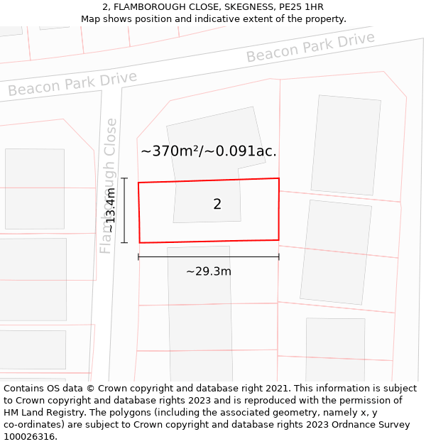 2, FLAMBOROUGH CLOSE, SKEGNESS, PE25 1HR: Plot and title map