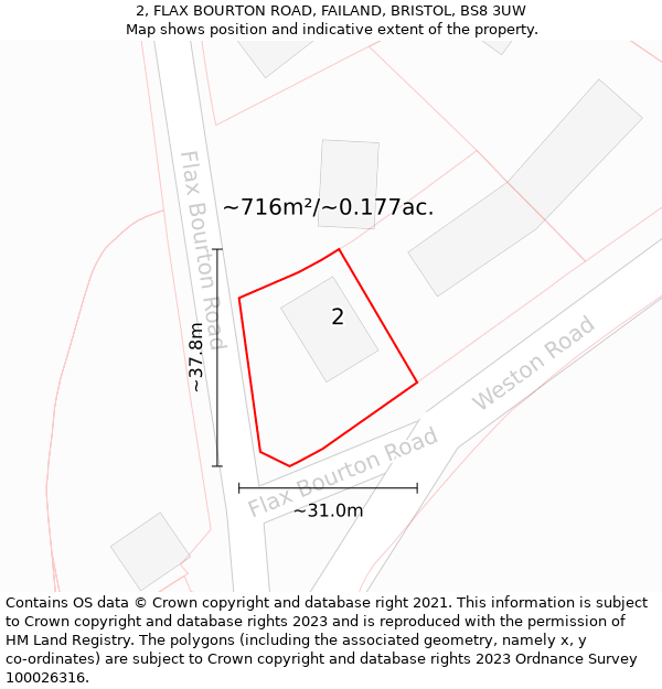 2, FLAX BOURTON ROAD, FAILAND, BRISTOL, BS8 3UW: Plot and title map