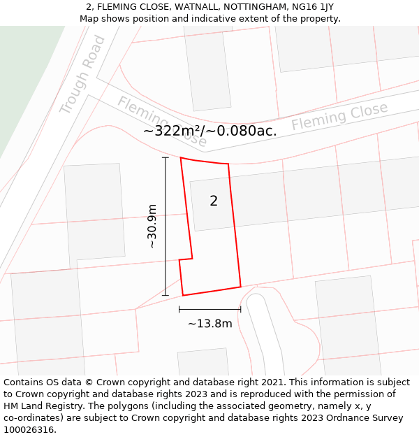 2, FLEMING CLOSE, WATNALL, NOTTINGHAM, NG16 1JY: Plot and title map