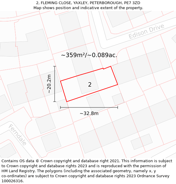 2, FLEMING CLOSE, YAXLEY, PETERBOROUGH, PE7 3ZD: Plot and title map