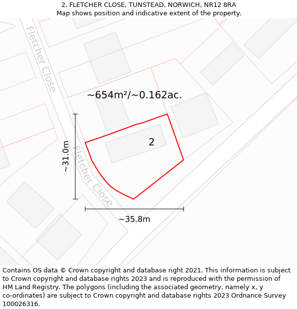 2, FLETCHER CLOSE, TUNSTEAD, NORWICH, NR12 8RA: Plot and title map