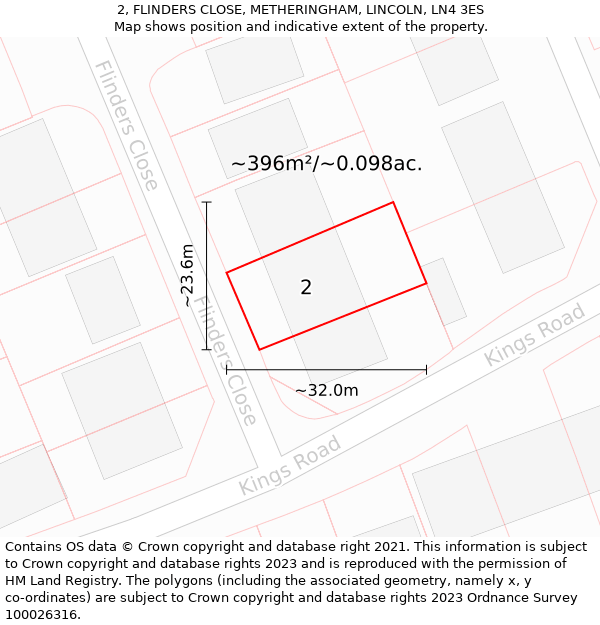 2, FLINDERS CLOSE, METHERINGHAM, LINCOLN, LN4 3ES: Plot and title map