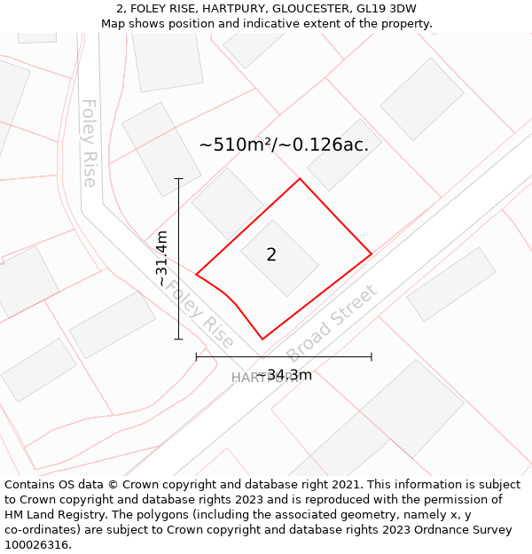 2, FOLEY RISE, HARTPURY, GLOUCESTER, GL19 3DW: Plot and title map