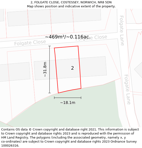 2, FOLGATE CLOSE, COSTESSEY, NORWICH, NR8 5DN: Plot and title map