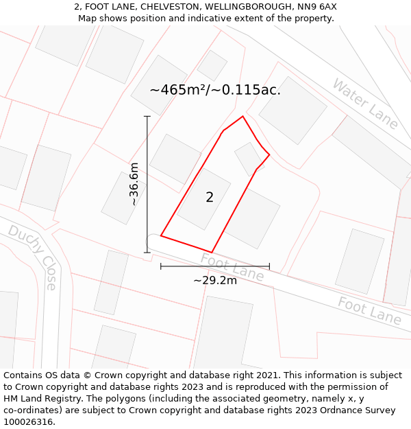 2, FOOT LANE, CHELVESTON, WELLINGBOROUGH, NN9 6AX: Plot and title map