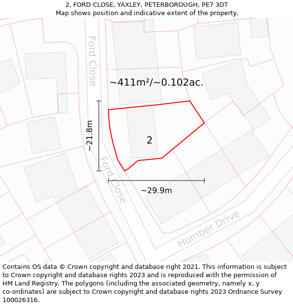 2, FORD CLOSE, YAXLEY, PETERBOROUGH, PE7 3DT: Plot and title map