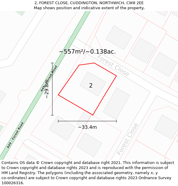 2, FOREST CLOSE, CUDDINGTON, NORTHWICH, CW8 2EE: Plot and title map