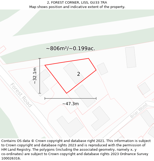 2, FOREST CORNER, LISS, GU33 7RA: Plot and title map