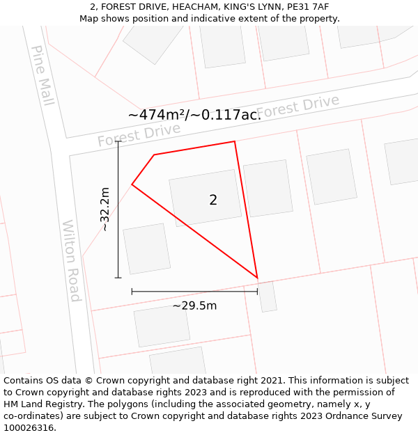 2, FOREST DRIVE, HEACHAM, KING'S LYNN, PE31 7AF: Plot and title map