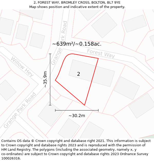 2, FOREST WAY, BROMLEY CROSS, BOLTON, BL7 9YE: Plot and title map