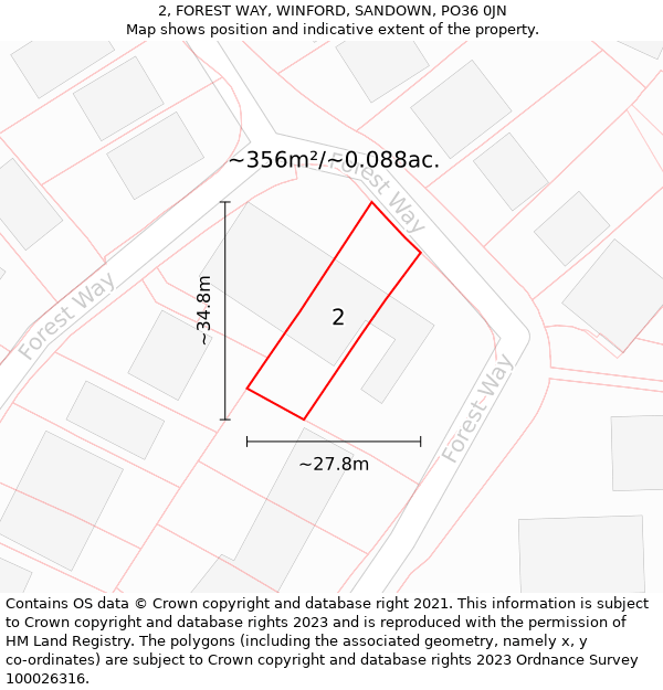 2, FOREST WAY, WINFORD, SANDOWN, PO36 0JN: Plot and title map