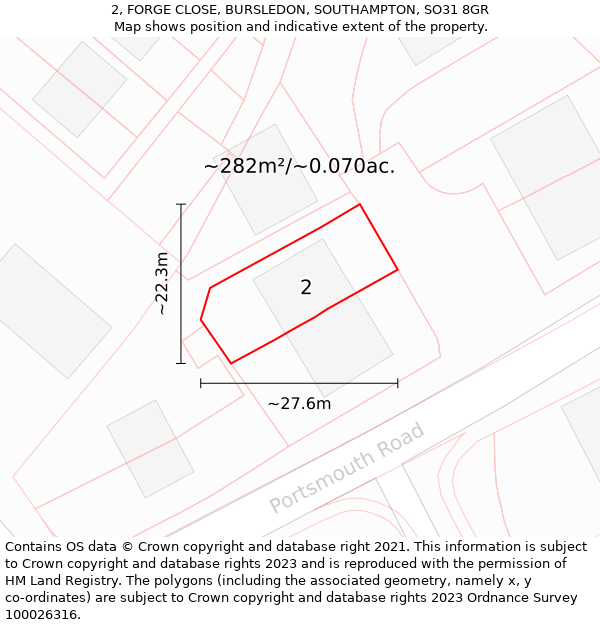 2, FORGE CLOSE, BURSLEDON, SOUTHAMPTON, SO31 8GR: Plot and title map