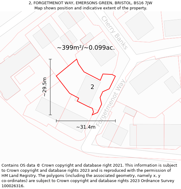 2, FORGETMENOT WAY, EMERSONS GREEN, BRISTOL, BS16 7JW: Plot and title map