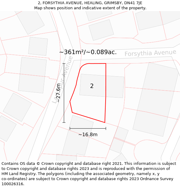 2, FORSYTHIA AVENUE, HEALING, GRIMSBY, DN41 7JE: Plot and title map