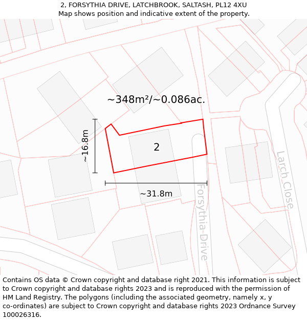 2, FORSYTHIA DRIVE, LATCHBROOK, SALTASH, PL12 4XU: Plot and title map