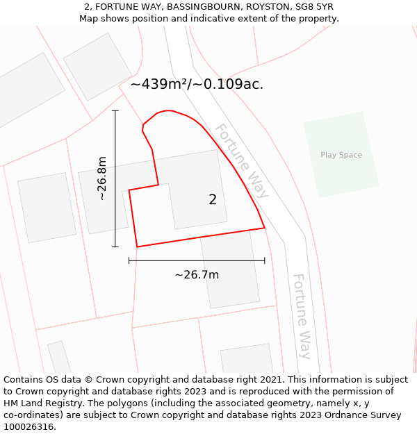 2, FORTUNE WAY, BASSINGBOURN, ROYSTON, SG8 5YR: Plot and title map