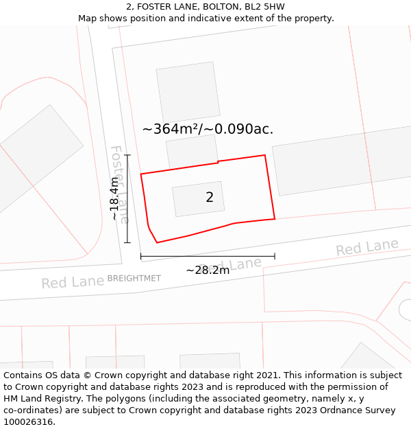 2, FOSTER LANE, BOLTON, BL2 5HW: Plot and title map