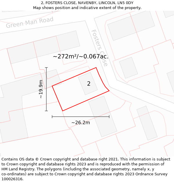 2, FOSTERS CLOSE, NAVENBY, LINCOLN, LN5 0DY: Plot and title map