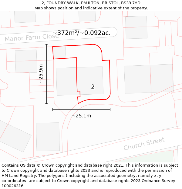 2, FOUNDRY WALK, PAULTON, BRISTOL, BS39 7AD: Plot and title map