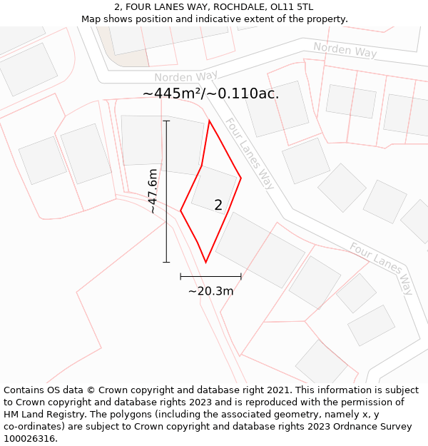 2, FOUR LANES WAY, ROCHDALE, OL11 5TL: Plot and title map