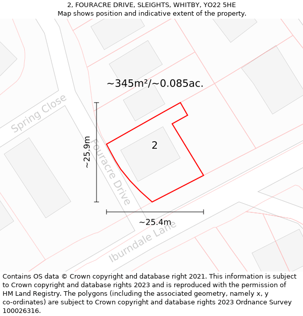 2, FOURACRE DRIVE, SLEIGHTS, WHITBY, YO22 5HE: Plot and title map