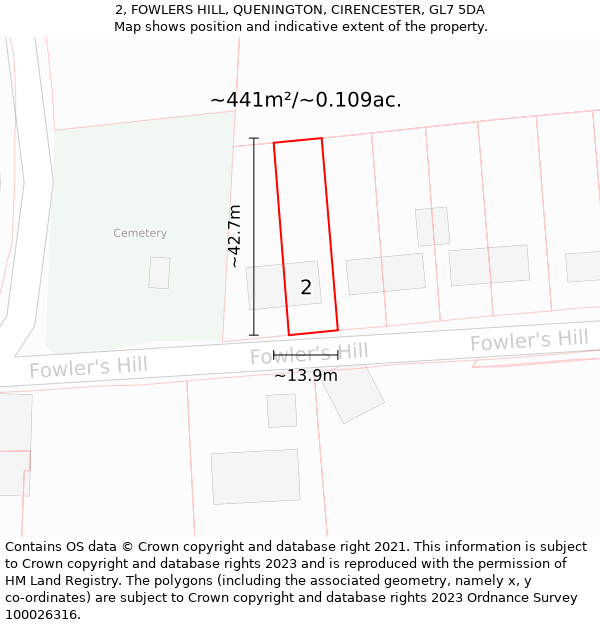 2, FOWLERS HILL, QUENINGTON, CIRENCESTER, GL7 5DA: Plot and title map