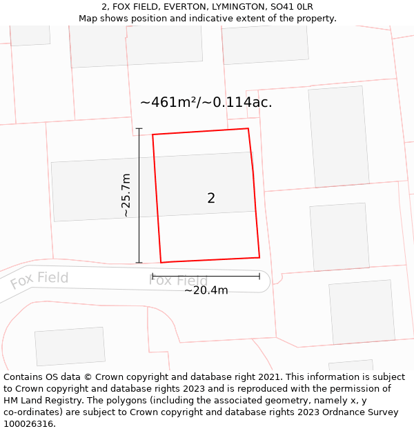 2, FOX FIELD, EVERTON, LYMINGTON, SO41 0LR: Plot and title map