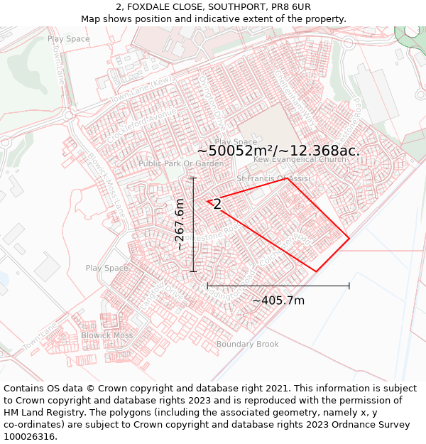 2, FOXDALE CLOSE, SOUTHPORT, PR8 6UR: Plot and title map