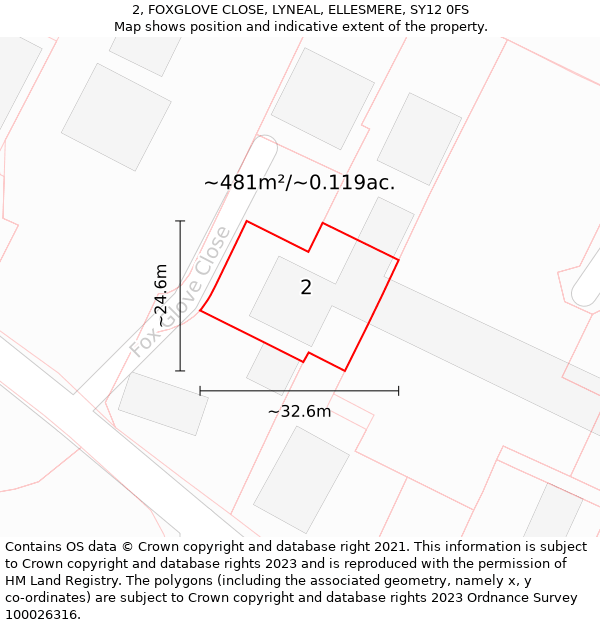 2, FOXGLOVE CLOSE, LYNEAL, ELLESMERE, SY12 0FS: Plot and title map