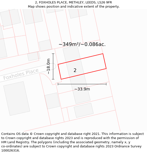 2, FOXHOLES PLACE, METHLEY, LEEDS, LS26 9FR: Plot and title map